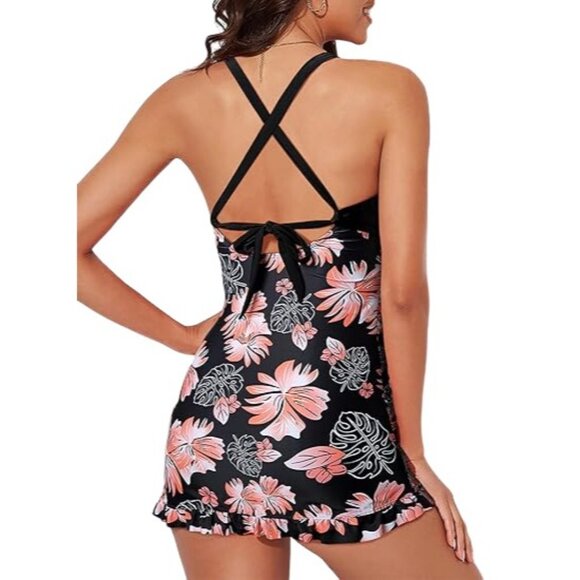 Aleumdr 2-Piece Retro Twist Front Tankini Swimdress Bikini Bottom Set Size Large - Picture 8 of 11